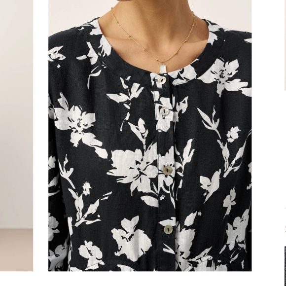 100% Linen Floral Printed Gathered Maxi Dress ELODIE - Picture 6 of 10